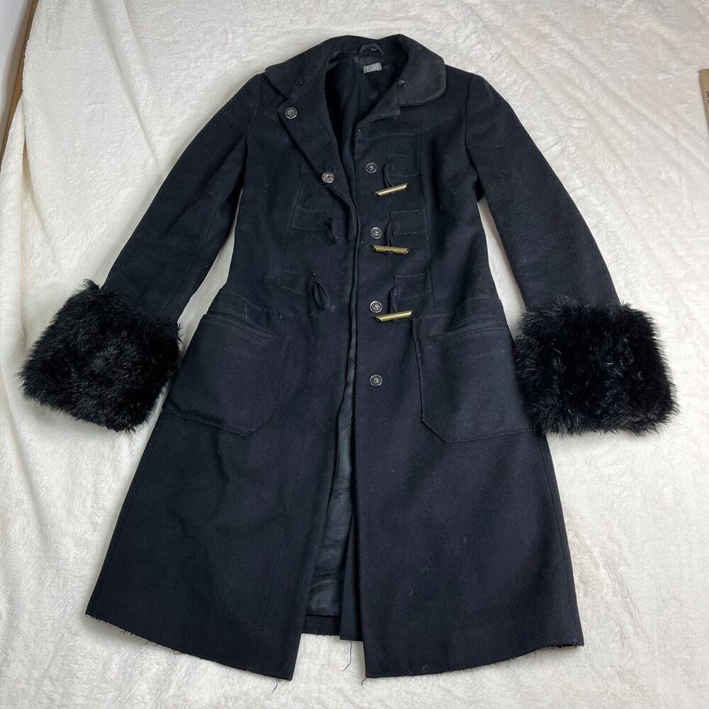 United Nations Colors of Benetton Toggle Coat Removable Faux Fur Collar Cuffs XS